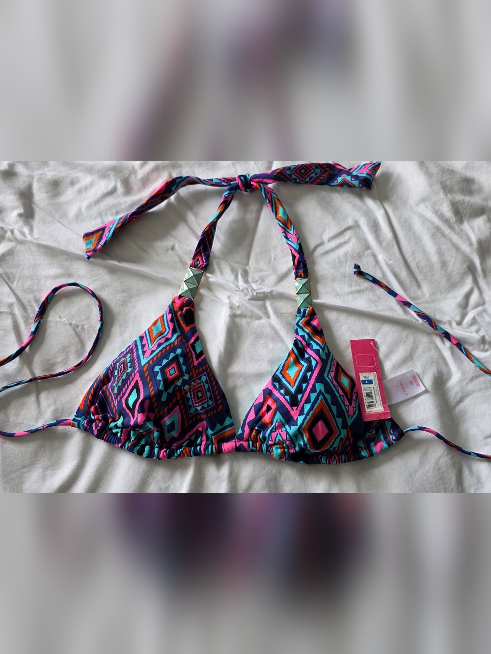 Xhilaration Multicolored Tribal Print Geometric Top Bikini Swimsuit Large NWT
